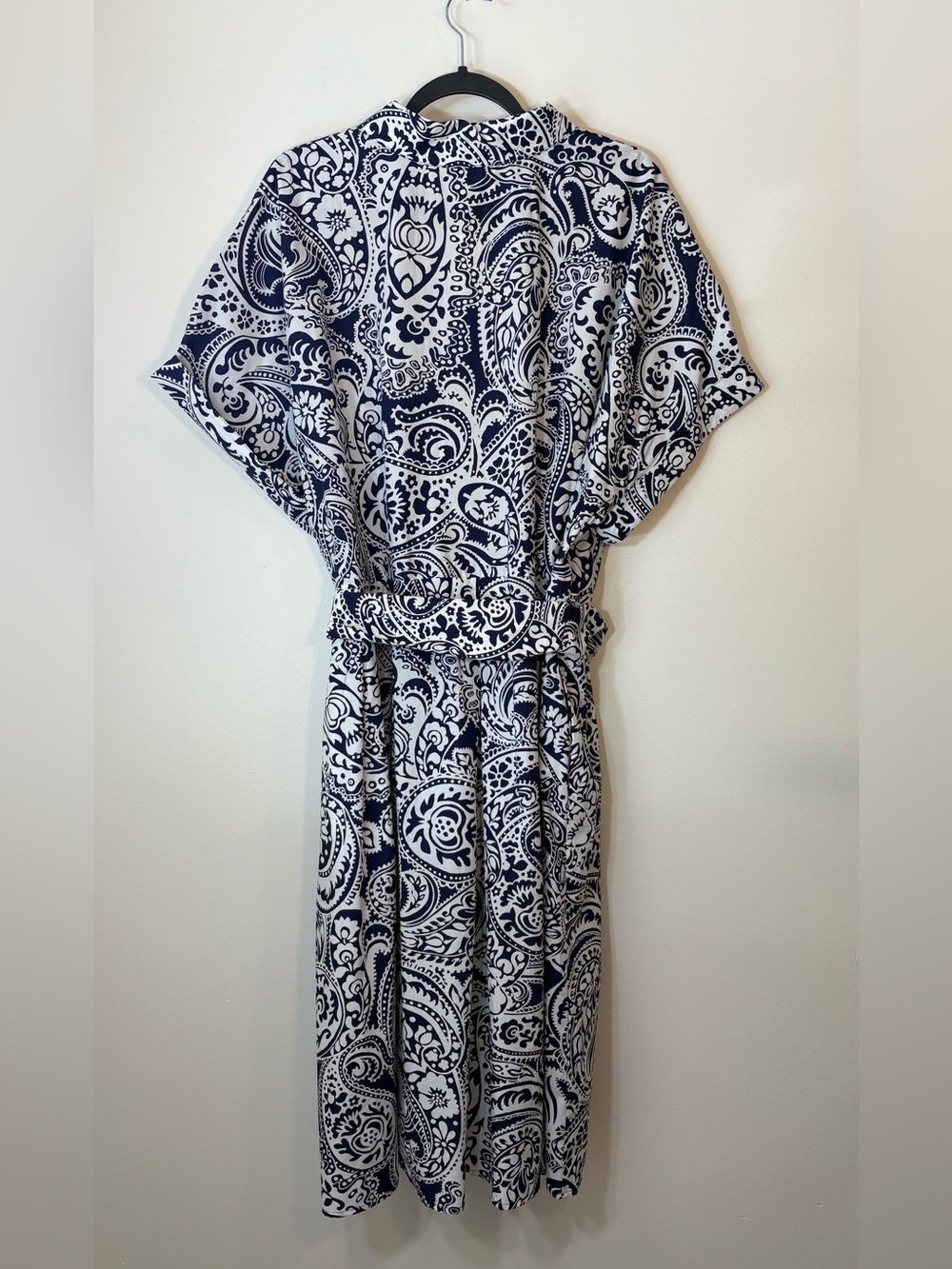 Talbots Plus 24W Cotton Shirt Dress NWT Navy Paisley Button Front Belted - Picture 5 of 7